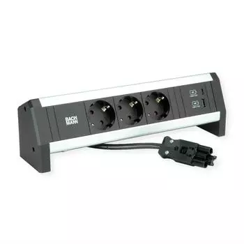 Bachmann Desk1 Steckdosenleiste 3x Schutzkontakt, USB-Lader, Aluminium, schwarz (902.1667)