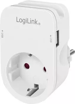 LogiLink Steckdosenadapter mit Ablegehalterung, 1x CEE 7/3, 2x USB-A (PA0247)