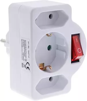 InLine Steckdosenadapter SK auf 2x Euro + 1x SK, mit Schalter, wei&szlig; (16471C)
