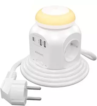 Aisens PowerCube Steckdosenleiste 4-fach USB-C PD3.0 2x USB-A QC3.0 Nachtlicht (ASPS-2A1CLPQ02-W)