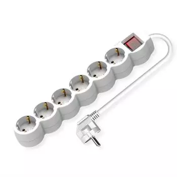 Value Steckdosenleiste 6-fach, runde Dosen, mit Schalter, weiß, 1,5m (19.99.0955)