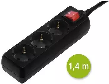 Hama Steckdosenleiste 3-fach mit Schalter, 1,4m, schwarz, 2er-Set (00137396)