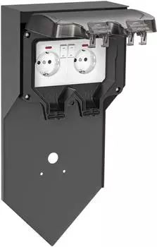 ledscom.de POXO Steckdosens&auml;ule 2-fach, Edelstahl, anthrazit/schwarz, IP65 (LC-SS-9233)