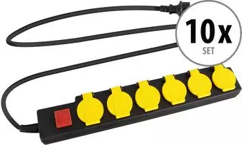 Stagecaptain OPSS-6 YE 6-fach Outdoor-Steckdosenleiste mit Schalter IP44, 10er-Set (00070798)