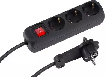Meister Steckdosenleiste 3-fach, Flachstecker, 2m Kabel, schwarz, IP20 (7430200)