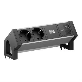 Bachmann DESK2 ALU BLACK Steckdosenleiste 2x CEE7/3, 1x USB-C/C 65W (BM0022046)