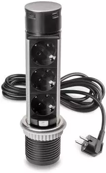 Emuca Vertikal Push 60 Multistecker Ø60mm, 3x Schuko, USB-A, USB-C (5049565)