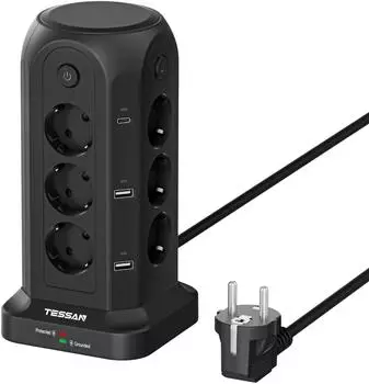 Tessan Steckdosenturm 12-fach mit 6 USB (4 USB-A/2 USB-C), 2m Kabel