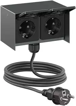 ledscom.de STEDDA Außensteckdose 2-fach, IP44, anthrazit, 5m Kabel (SET-8165)