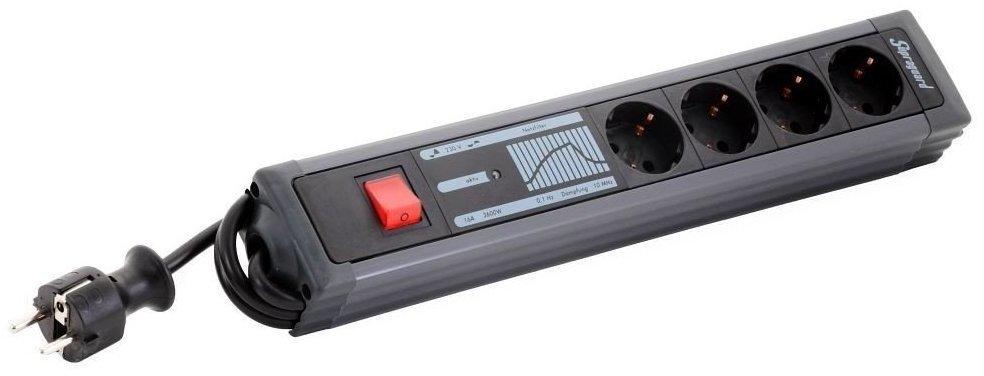 REV SupraGuard stekkerdoos, 4-voudige stekkerdoos, netfilter, overspanningsbeveiliging, lengte 2,5 m, antraciet-zwart