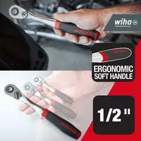 Wiha 45627, Wiha Umschaltknarre 1/2", Druckknopf und Kugelsicherung (schwarz/rot)