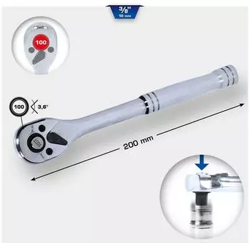 Brilliant-Tools Umschaltknarre 3/8" Metallgriff 100 Zahn (BT021995)