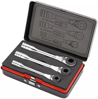 Sonic Umschaltknarre-Set 1/4", 3/8", 1/2" 6-tlg. Metallbox (100602)
