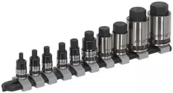Sealey AK6229B Steckschlüssel-Bit-Satz Sechskant Stubby 10-tlg. 1/4", 3/8" & 1/2" Antrieb (AK6229B)