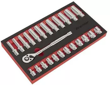 Sealey Ratschenschlüssel & Stecknuss-Schienen-Set 25-teilig 3/8" Antrieb (AK66722)