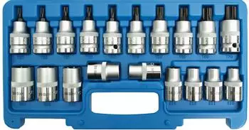 SW-Stahl Schraubendreheins&auml;tze T- und E-Profil 1/2" 19-teilig T30-T70/E10-E24 (04180L)