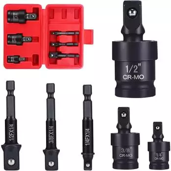 LuxusKollektion Stecknuss-Adapter-Set 6-teilig mit Kardangelenk 1/4", 3/8", 1/2" (CJT001)