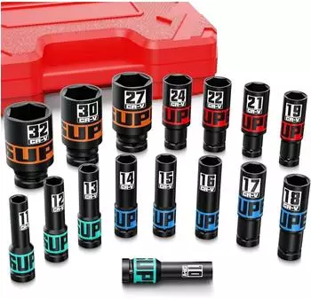 LuxusKollektion Schlagschrauber-Nüsse Satz 1/2 Zoll, 10-32mm, Chrom-Vanadium-Stahl, 16-tlg