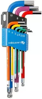 H&ouml;gert HT1W806 Inbusschl&uuml;ssel-Set 9-teilig 1,5-10mm Kugelkopf farbcodiert (HT1W806)
