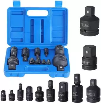 LuxusKollektion Stecknuss-Adapter-Satz 11-tlg. Chrom-Vanadium-Stahl 1/4" 3/8" 1/2" 3/4" mit Kardangelenk