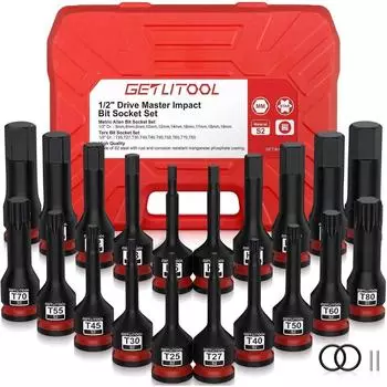LuxusKollektion Schlagschrauber-Nuss-Satz 20-tlg. 1/2" Sechskant & Torx 5-19mm, T25-T80, 78mm