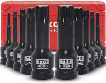 LuxusKollektion Kraft-Torx-Nüsse-Satz 1/2" T20-T80 CR-MO, 10-tlg.