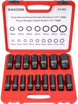 LuxusKollektion Schlagschrauber-Nüsse Satz 1/2" 10-32mm CR-MO, 16-tlg., 78mm tief