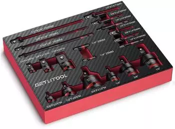 LuxusKollektion Stecknuss Adapter Set 20-tlg. mit Kardangelenken, Cr-V & Cr-Mo