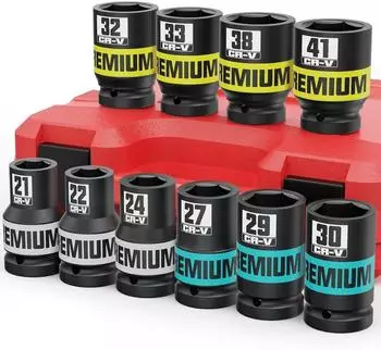 LuxusKollektion Schlagschrauber-Stecknüsse-Satz 1 Zoll, 21-41mm, Chrom-Vanadium, 10-tlg
