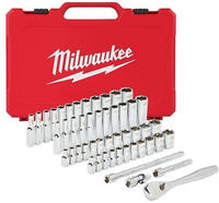 Milwaukee Juego 50 piezas, carraca y vasos de 1/4" SAE y Metrica