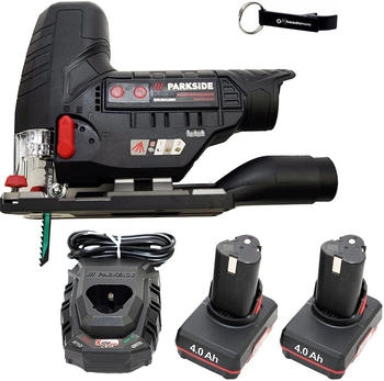 Parkside PERFORMANCE 12V Akku Stichs&auml;ge PPSTKA 12 + HEADNMORE Schl&uuml;sselanh&auml;nger (inkl. 2x4Ah Akku)