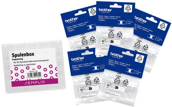 Semplix Spulenbox mit 50 original Brother Spulen (drop in/ 21 x 11,5 mm)