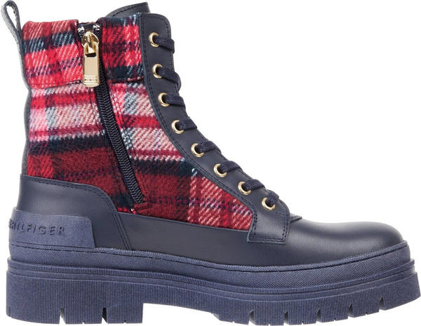 Tommy Hilfiger Feminine Tartan Lace Up Bootie FW0FW07670 blau