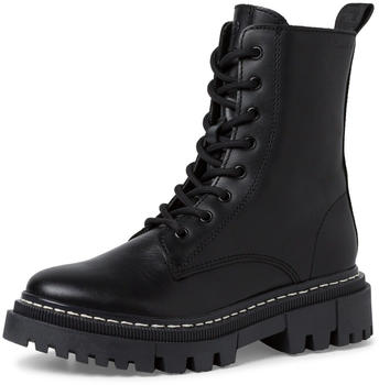 Tamaris Schn&uuml;rstiefel Leder Blockabsatz schwarz