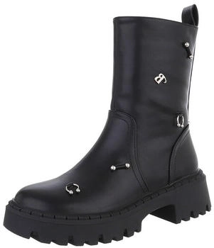Ital Design Damen Stiefeletten Plateaustiefeletten Lederoptik schwarz