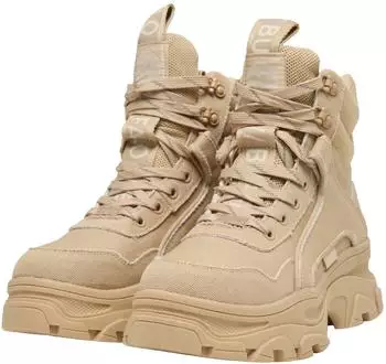 Buffalo Stiefelette Lederimitat Schnürstiefelette creme