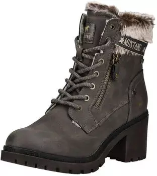 MUSTANG Leila Winter Ankle Boot with Faux Fur Collar and Block Heel lava