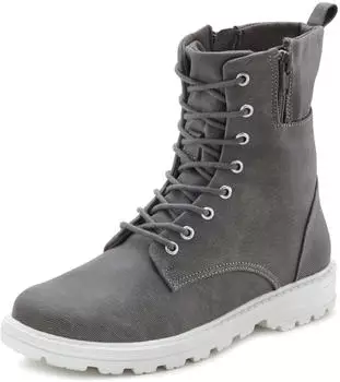 Lascana Lace-up Ankle Boot, Fashionable Combat Look, Zipper Boots grau