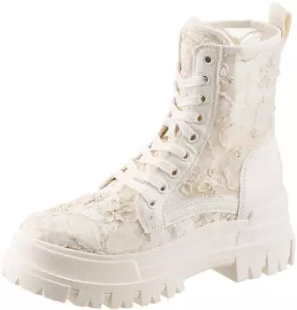 Buffalo Lace-up Boots Block Heel Platform Ankle Boot with Transparent Shaft weiß/creme
