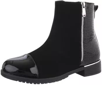 Ital Design Women's Ankle Boots with Zip and Block Heel, Round Toe schwarz