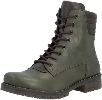 Rieker Lace-up Ankle Boot with Logo Embossing, Profiled Sole and Block Heel gr&uuml;n