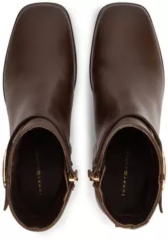 Tommy Hilfiger Mid Heel Buckle Leather Riding Ankle Boots dunkelbraun