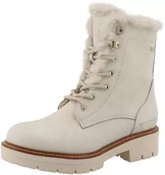 Tom Tailor Winter Ankle Boot Block Heel with Faux Fur at Shaft Edge sanftes wei&szlig;