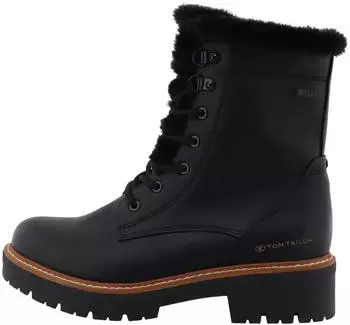 Tom Tailor Winter Ankle Boot Block Heel with Faux Fur at Shaft Edge schwarz