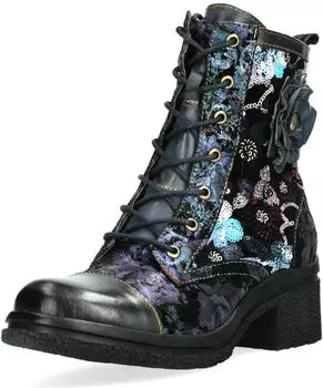 Laura Vita KALINEO Leather Sequins Floral Patch blau