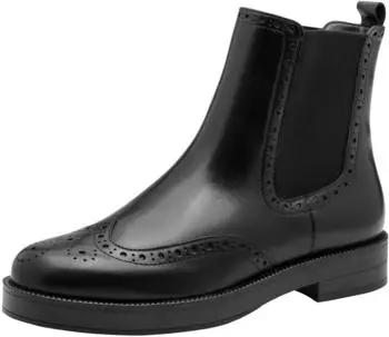 Tamaris Chelsea Boots Block Heel Ankle Boot with Elegant Lyre Perforation schwarz
