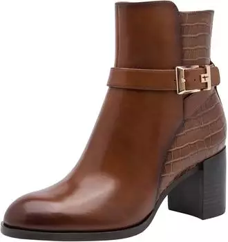 Tamaris Ankle Boot with Decorative Buckle cognac