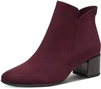 Tamaris Ankle Boot Block Heel with Decorative Button, Narrow Fit bordeaux
