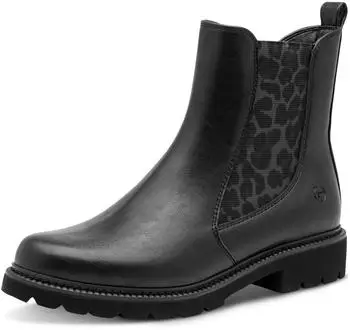 Tamaris Ankle Boot with Stretch Inserts schwarz/leo