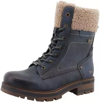 MUSTANG Winter Boots Block Heel Lace-up Boots with Warm Lining Collar ecru/navy